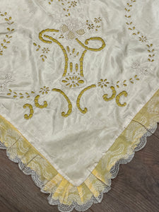 SALE Silk & Linen Voile with Embroidery and Openwork Antique - Cream and Yellow