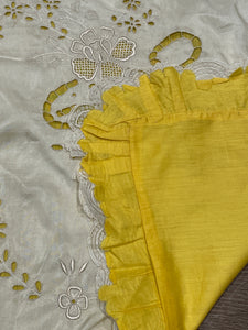SALE Silk & Linen Voile with Embroidery and Openwork Antique - Cream and Yellow