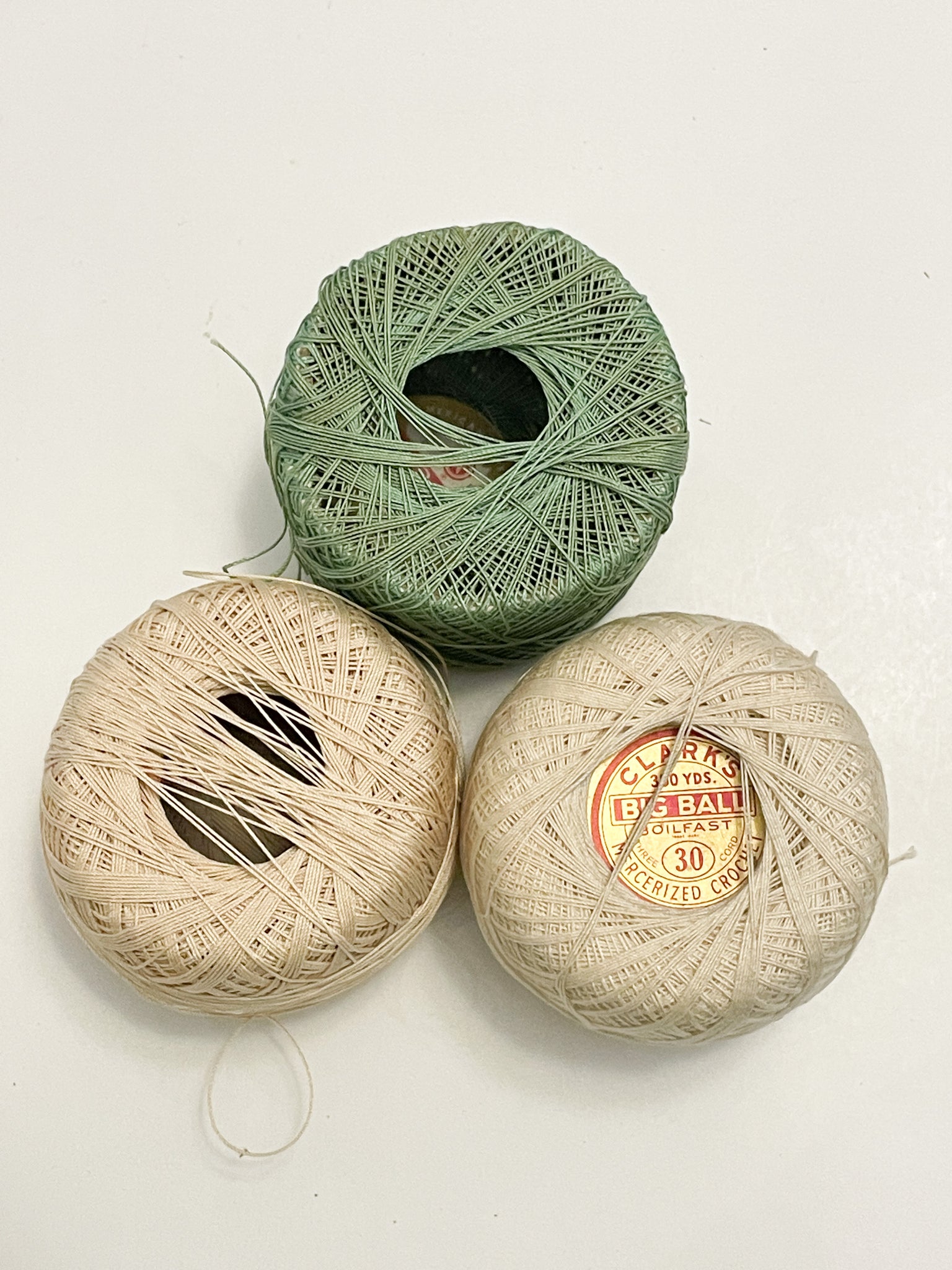 Crochet Thread Bundle Vintage Cotton - Green and Off Whites