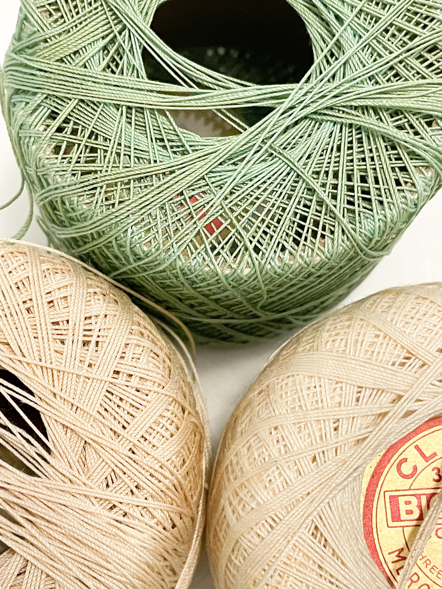 SALE Crochet Thread Bundle Vintage Cotton - Green and Off Whites