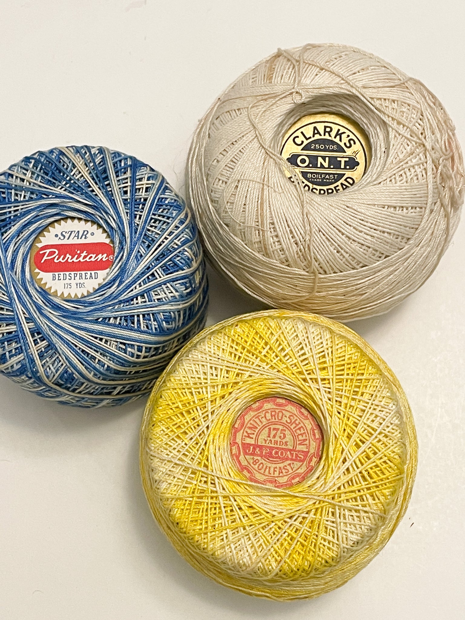SALE Cotton Crochet Thread Bundle - Variegated Blue, Yellow and Solid Off White