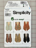 1996 Simplicity 7432 Pattern - Women's Vests FACTORY FOLDED