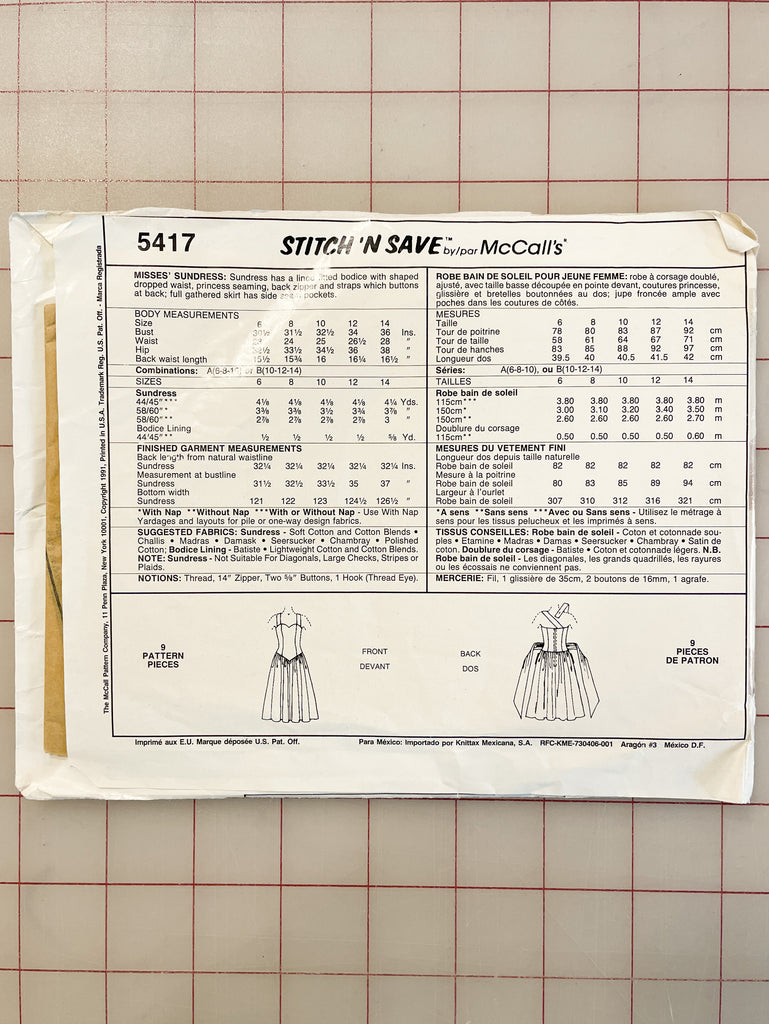 1991 Stitch 'n Save 5417 Pattern - Women's Dress FACTORY FOLDED