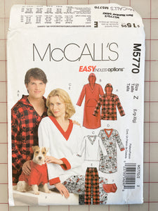 2008 McCall's 5770 Pattern - Pajamas, Nightshirt and Dog Shirt FACTORY FOLDED