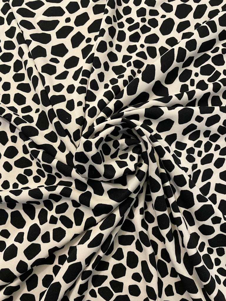 7/8 YD Nylon Knit Remnant - Black and Off White Giraffe Print