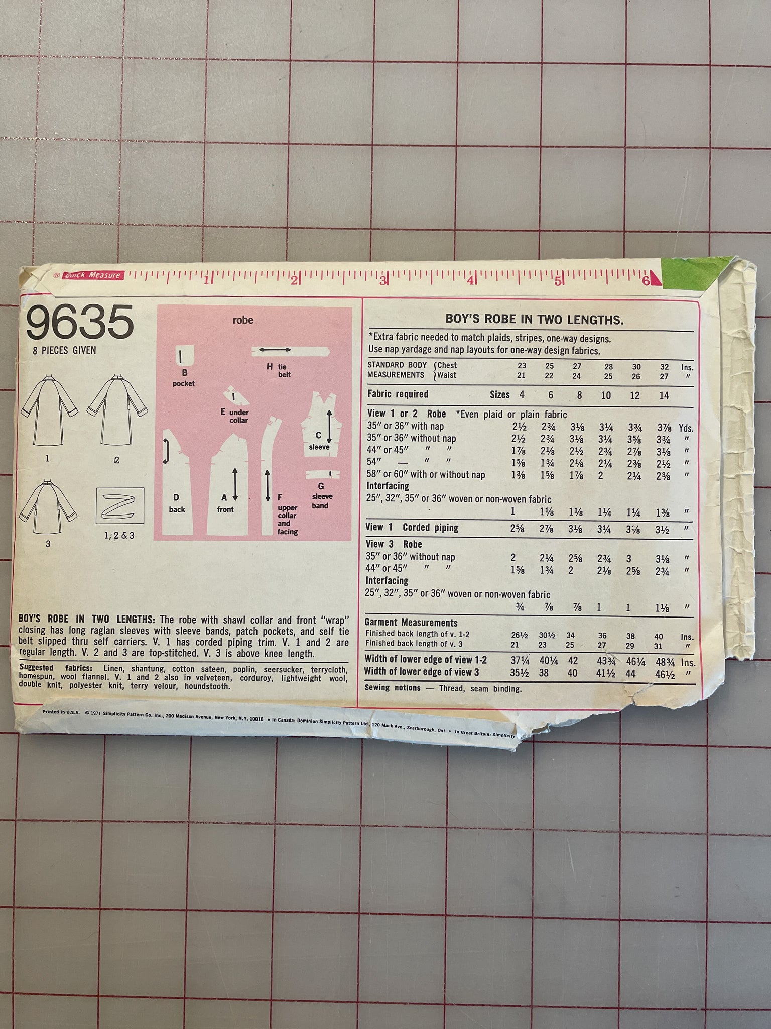 SALE 1971 Simplicity 9635 Pattern - Child's Robe