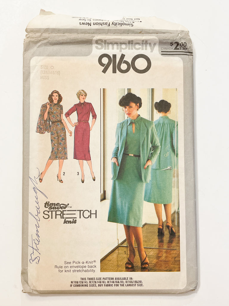 1979 Simplicity 9160 Pattern - Knit Dress and Jacket FACTORY FOLDED