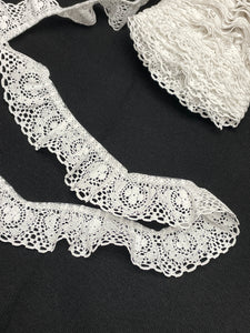 Lace Trim Gathered Synthetic - White