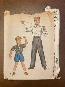 SALE 1954 McCall's 9695 Pattern - Boy's Shirt, Shorts and Pants