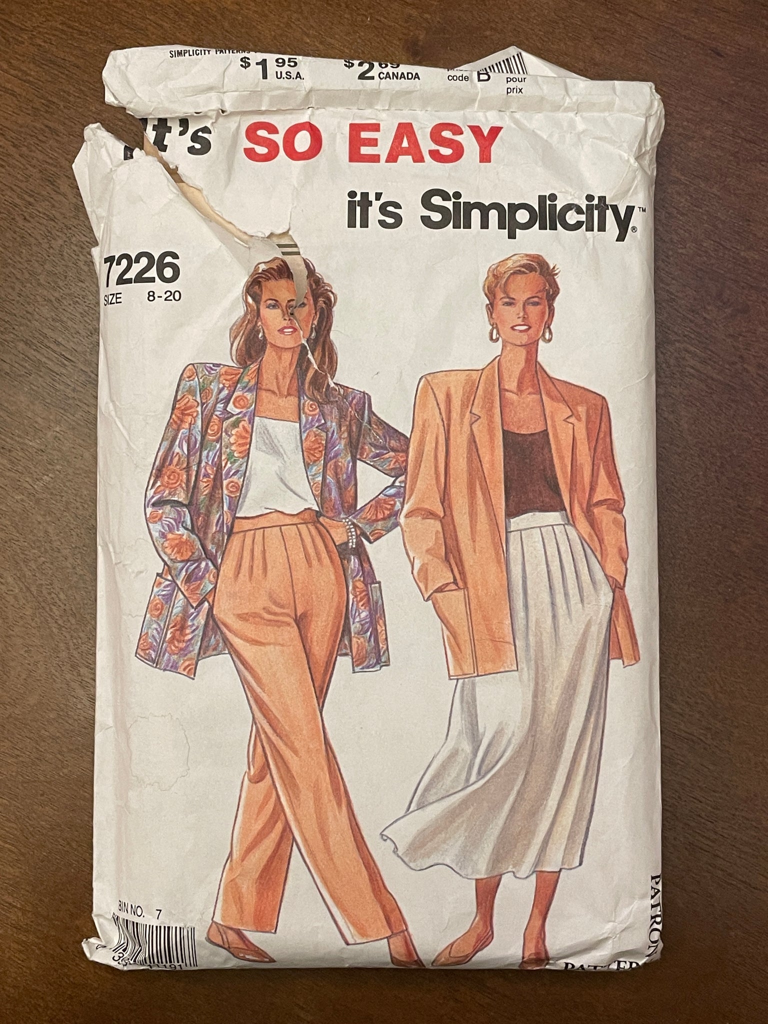 1991 Simplicity 7226 Pattern - Women's Jacket, Skirt and Pants