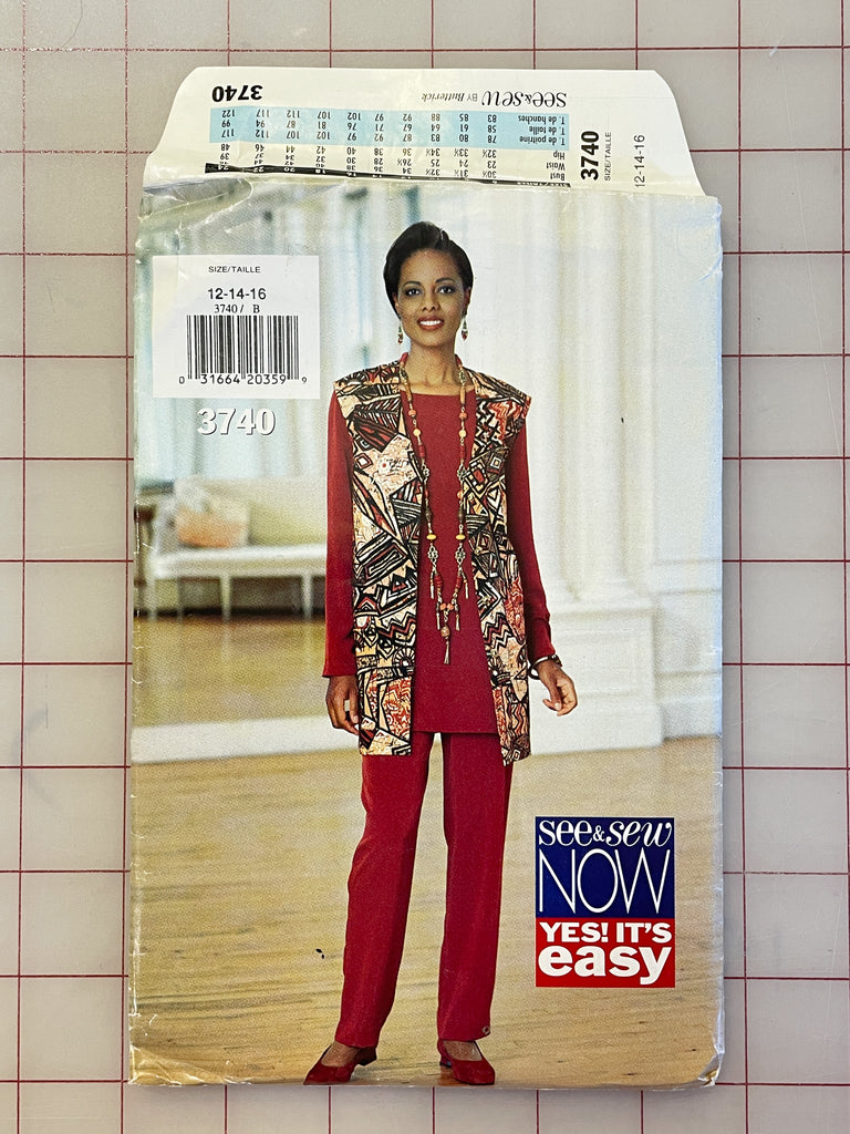 1994 See & Sew 3740 Pattern - Women's Vest, Tunic and Pants FACTORY FOLDED