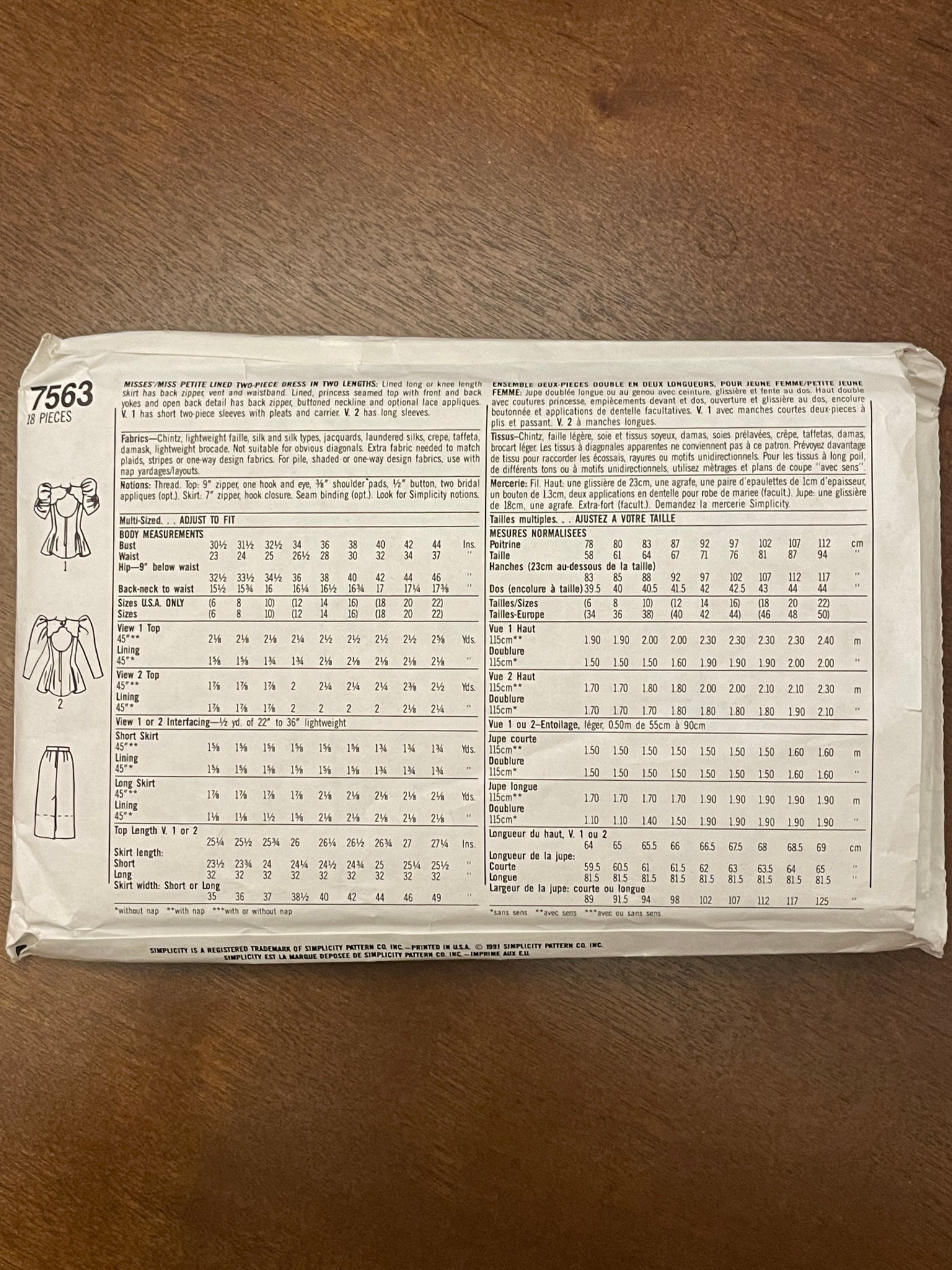 SALE 1991 Simplicity 7563 Pattern - Women's Two-Piece Dress