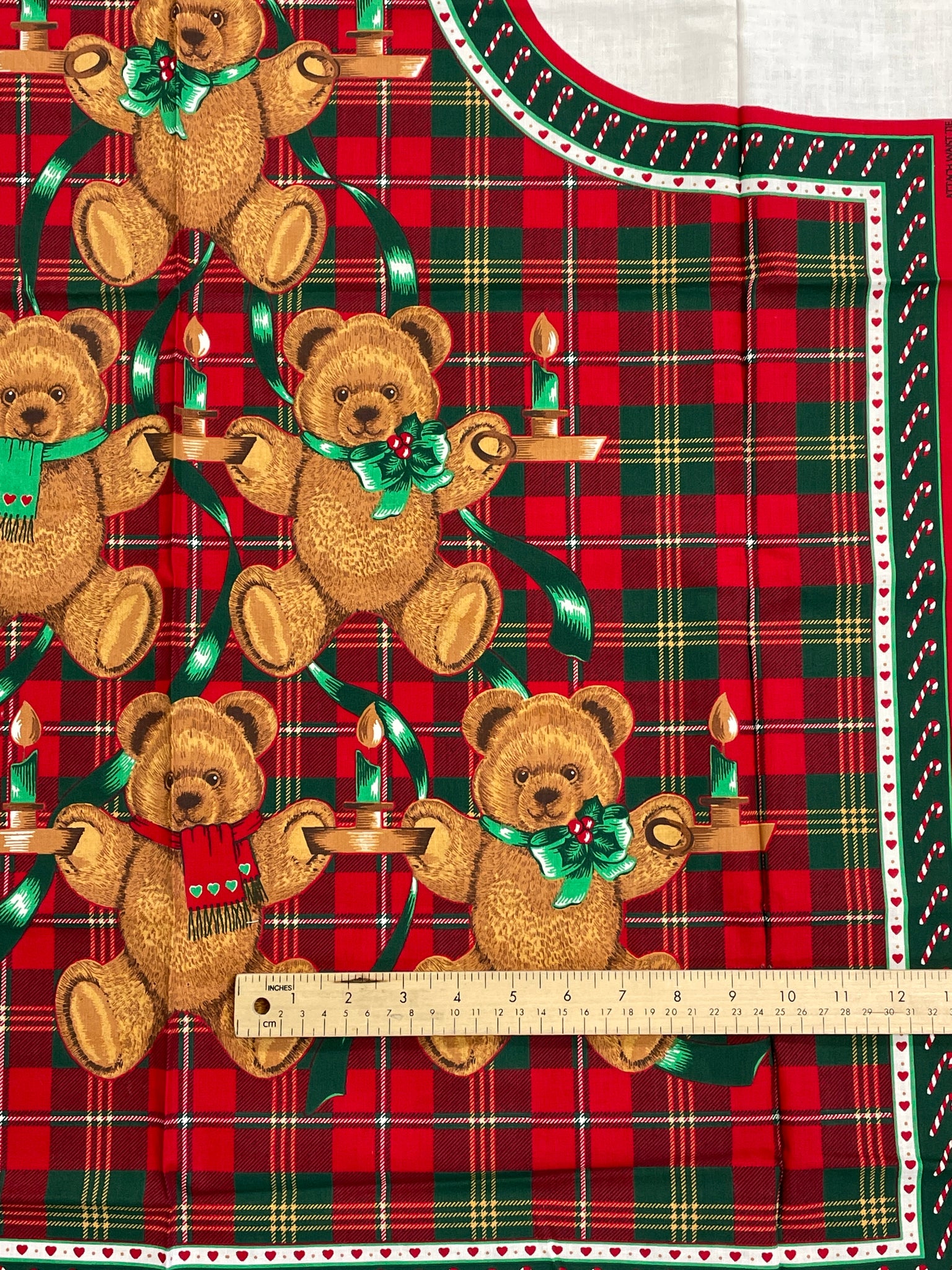 1 YD Cotton Christmas Panel Vintage - Christmas Apron with Teddy Bears