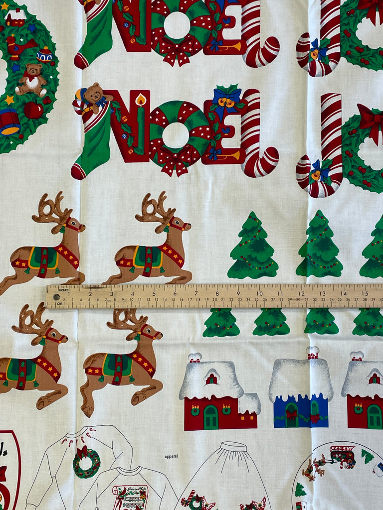 1 YD Cotton Christmas Panel Vintage - Merry Christmas Appliqués