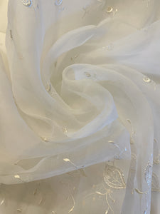 1 3/4 YD Polyester Embroidered Organza with Scalloped Edge - Off White