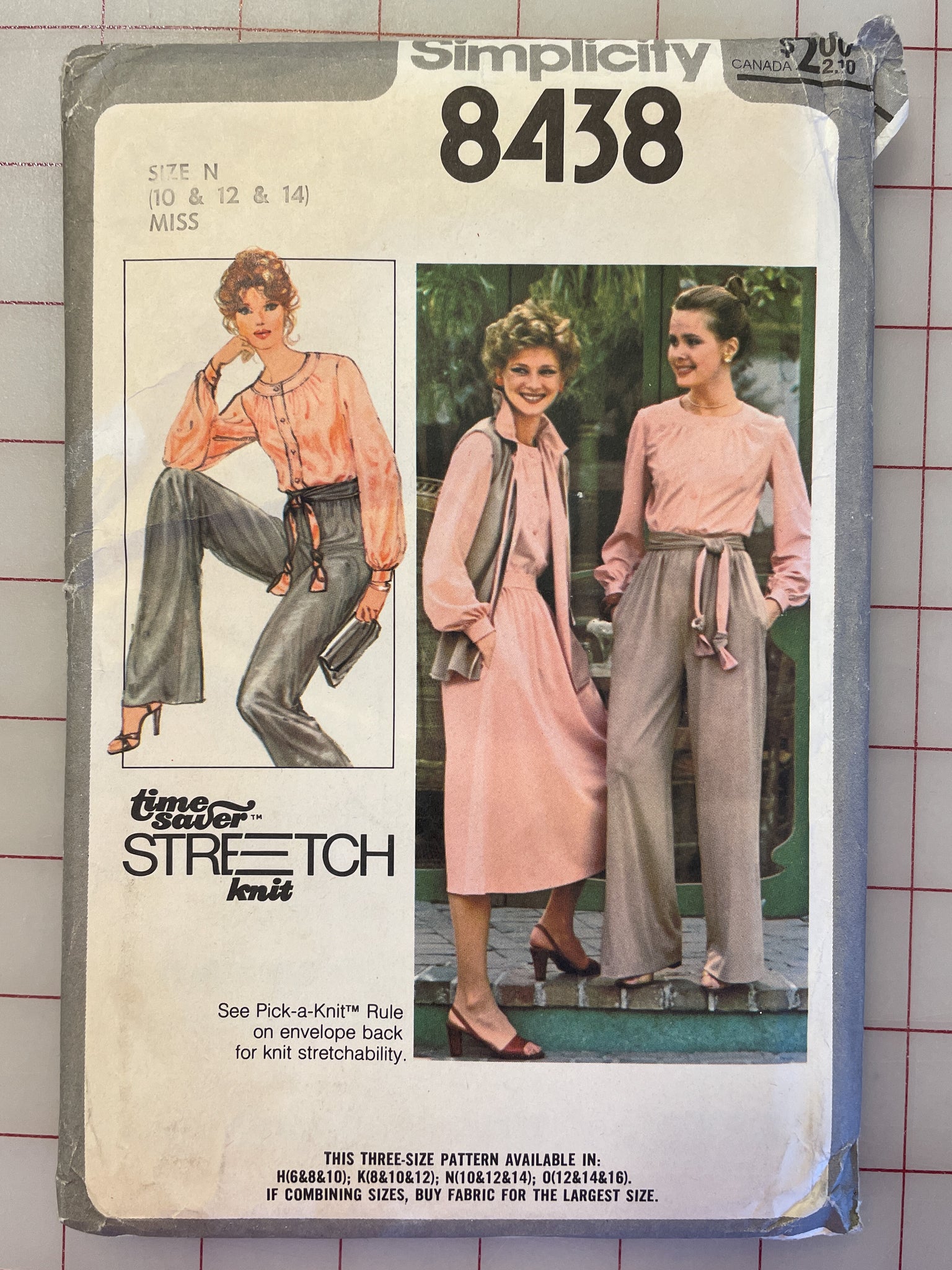 SALE 1978 Simplicity 8438 Pattern - Knit Blouse, Skirt, Pants, Reversible Vest and Sash