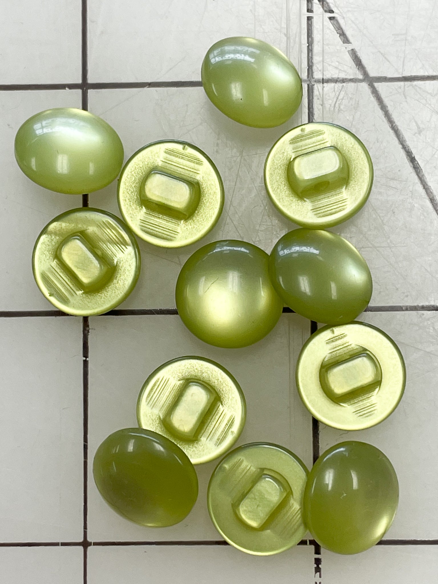 Button Set of 12 Plastic Shank Vintage - Pearlized Green