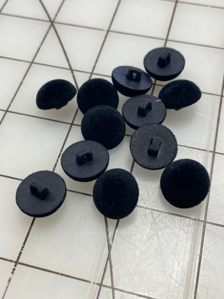 Button Set of 12 Plastic Shank Domed - Flocked Black
