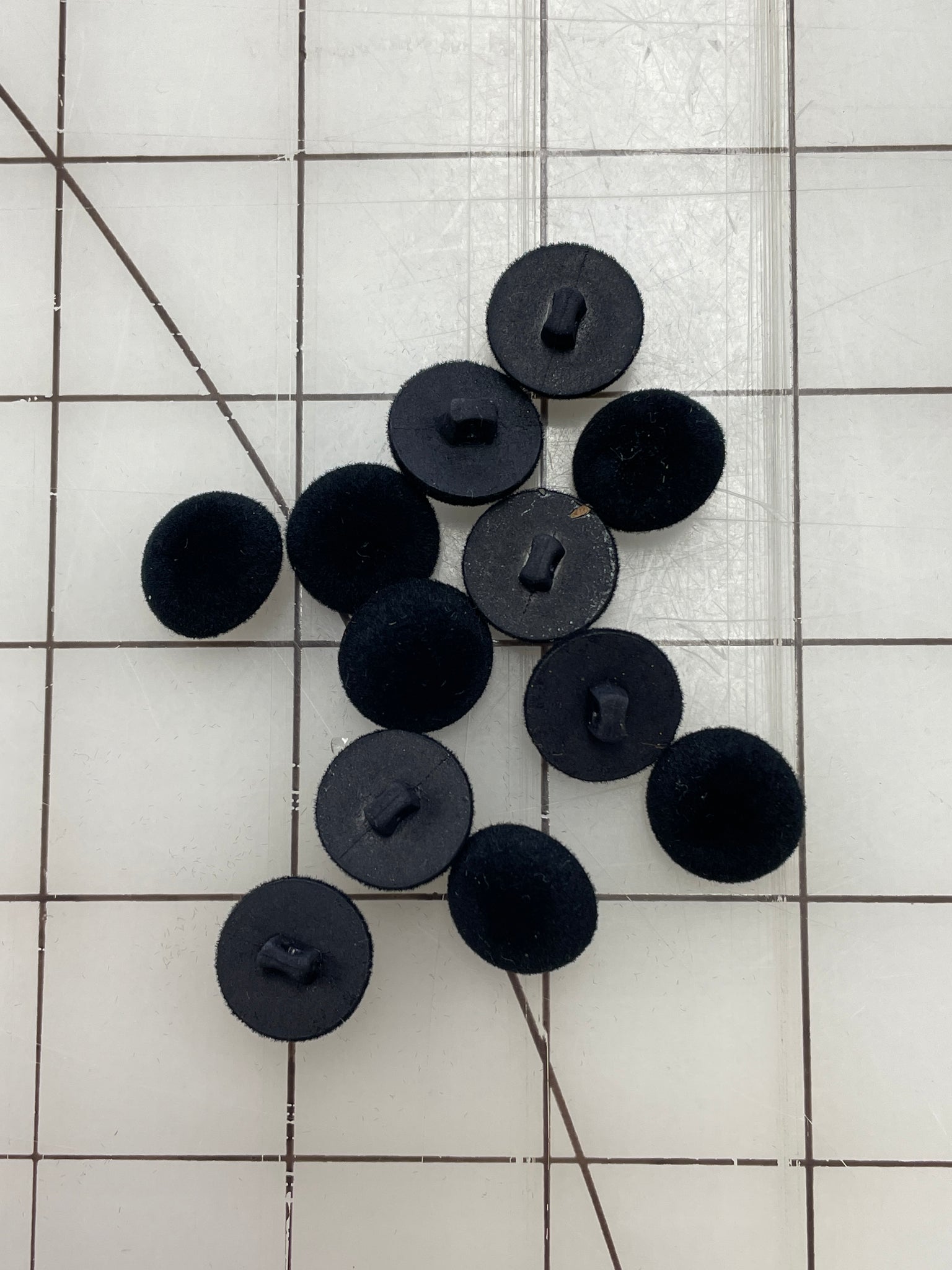 Button Set of 12 Plastic Shank Domed - Flocked Black