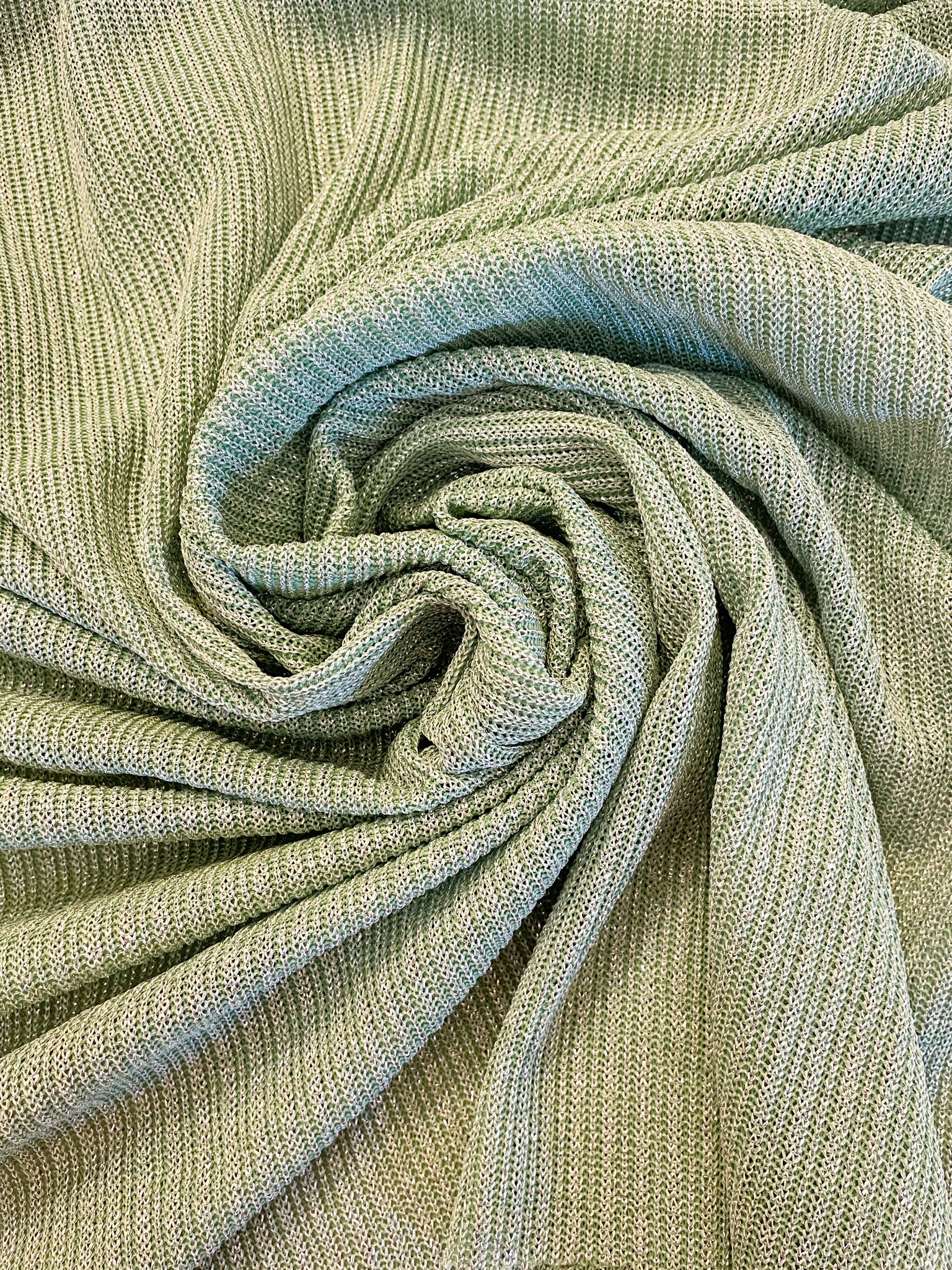 SALE 1 1/2 YD Nylon Knit - Mint Green with Silver Lurex