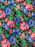 Polyester Vintage - Pink and Blue Flowers on Black