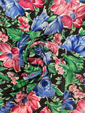 Polyester Vintage - Pink and Blue Flowers on Black