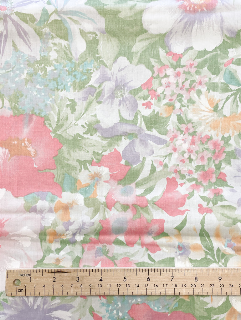 2 1/3 YD Poly/Cotton Polished Vintage - White with Multi Colored Flowers