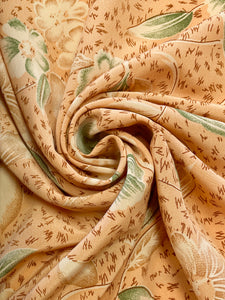 Polyester - Dusty Peach with Tan, Off White and Green Flowers