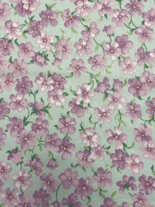 Poly Cotton - Mint Green with Purple Flowers