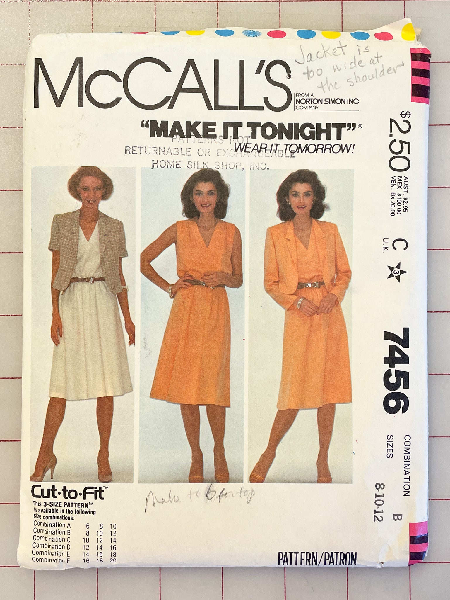 SALE 1981 McCall's 7456 Pattern - Jacket and Dress