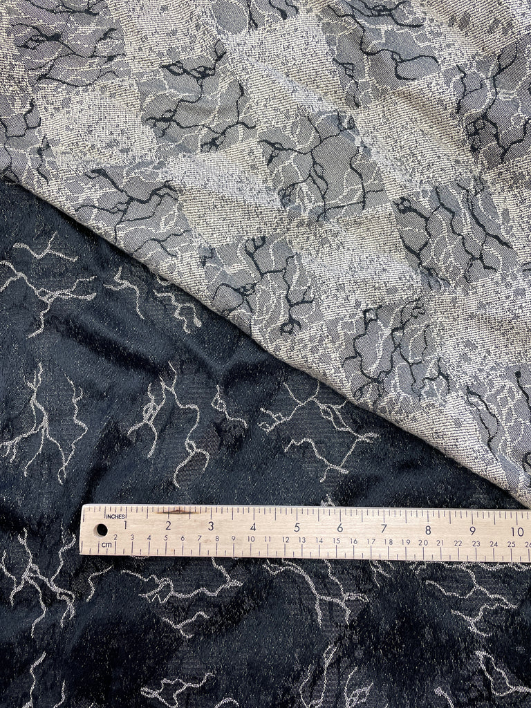 1 7/8 YD Cotton Blend Two-Sided Brocade Vintage - Black and Ecru