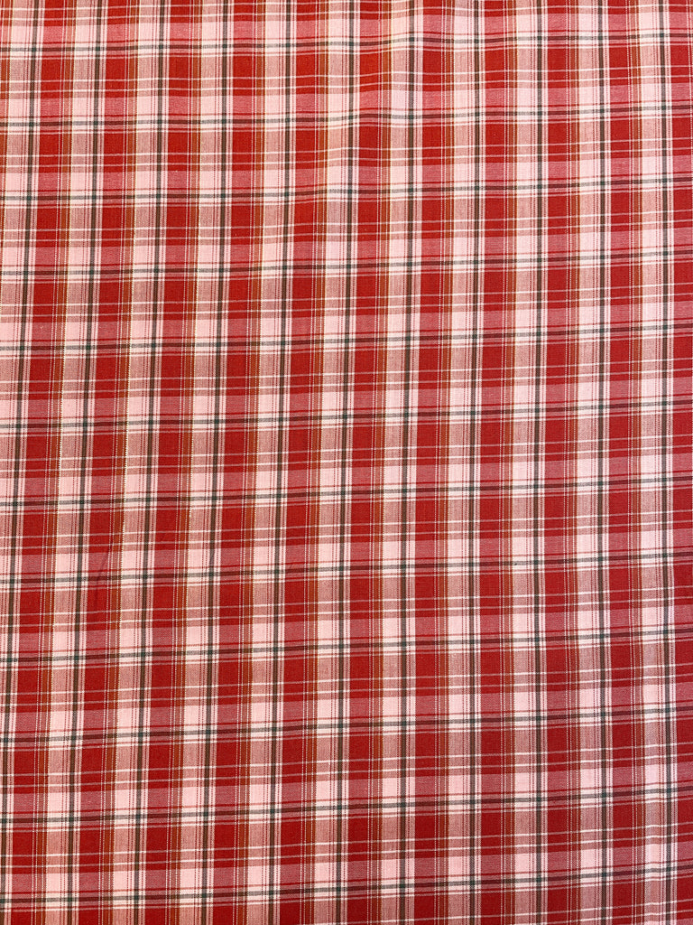 Cotton Yarn Dyed Plaid - Red and Pink Plaid with Gold Lurex