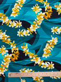 1 1/4 YD Rayon - Teal with Cream and Yellow Plumeria Flowers