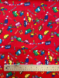 1 YD Cotton Knit Vintage - Red with Cartoon Animals and Cars