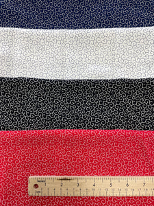Viscose Crepe Swatch Bundle Vintage - Navy Blue, Red, White and Black with Swirls