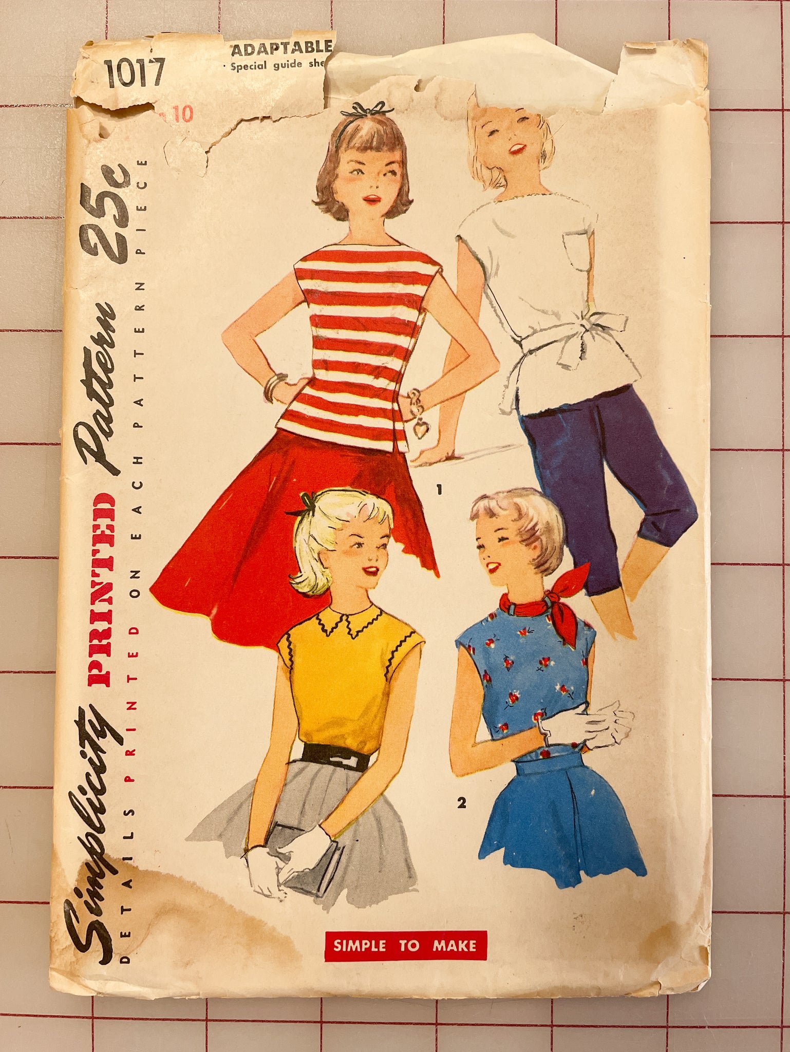 1954 Simplicity 1017 Pattern - Girl's Blouse FACTORY FOLDED
