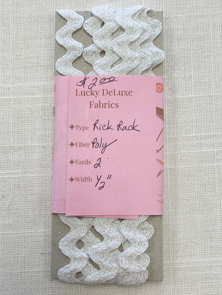 2 YD Polyester Rick Rack - White with Iridescent Lurex