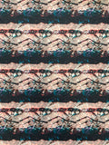 Polyester Printed Spandex - Peach and Blue Tie-Dye Stripes