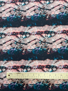 Polyester Printed Spandex - Peach and Blue Tie-Dye Stripes