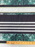 Polyester Printed Spandex - Black, Pale Gray and Palm Leaves