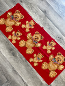 1/2 YD Quilting Cotton Appliqués - Christmas Teddy Bears on Red