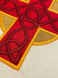 Machine Embroidery on Off White Cotton Flannel - Celtic Cross in Red, Gold and Yellow