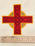 Machine Embroidery on Off White Cotton Flannel - Celtic Cross in Red, Gold and Yellow