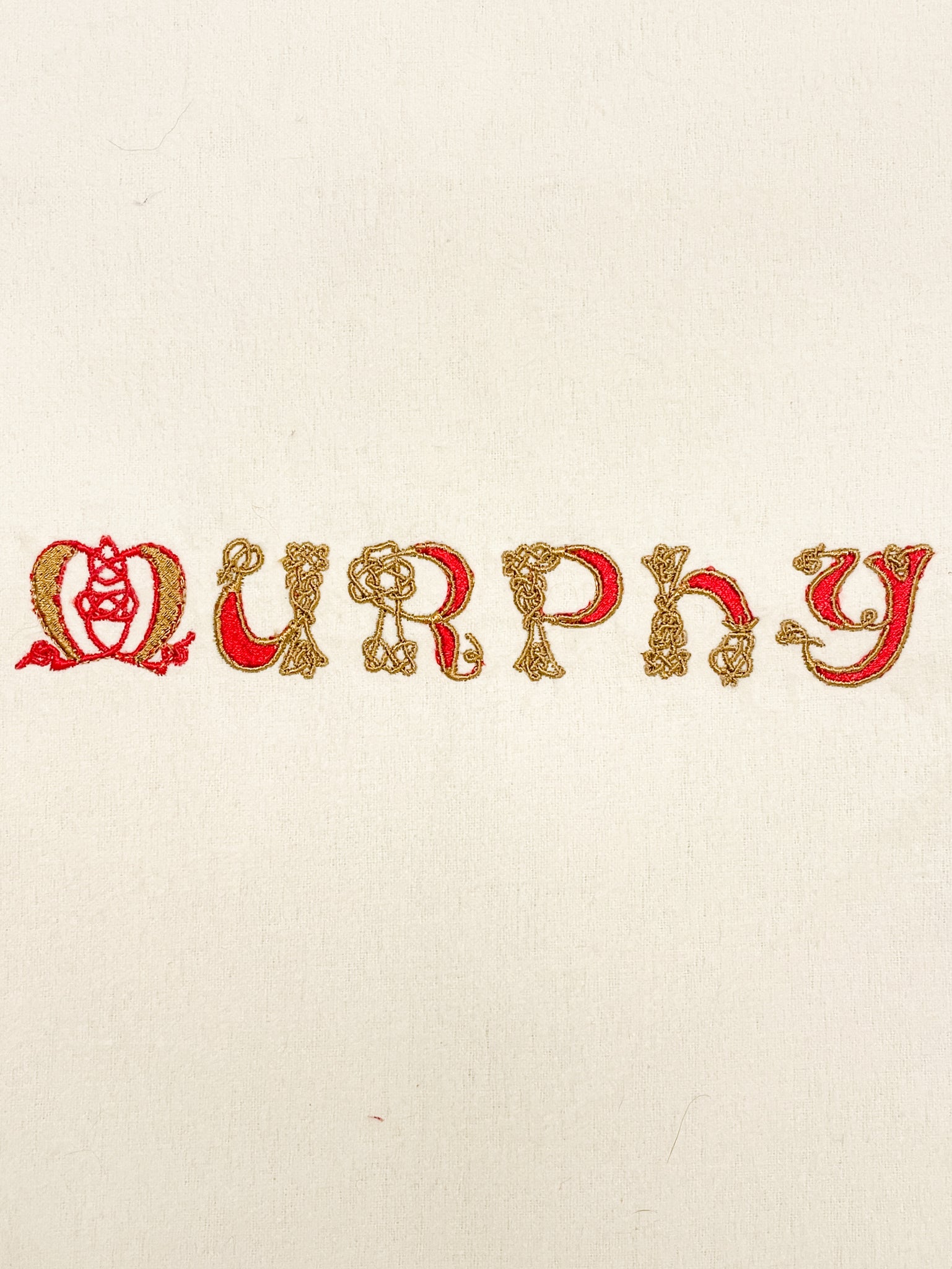 Machine Embroidery on Off White Cotton Flannel - "Murphy"