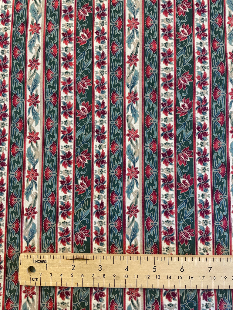 Quilting Cotton Vintage - Green and Red Floral Stripes