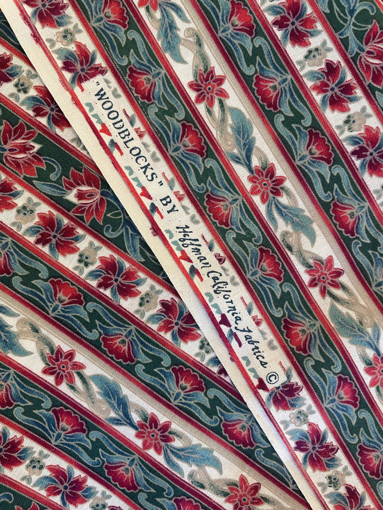Quilting Cotton Vintage - Green and Red Floral Stripes