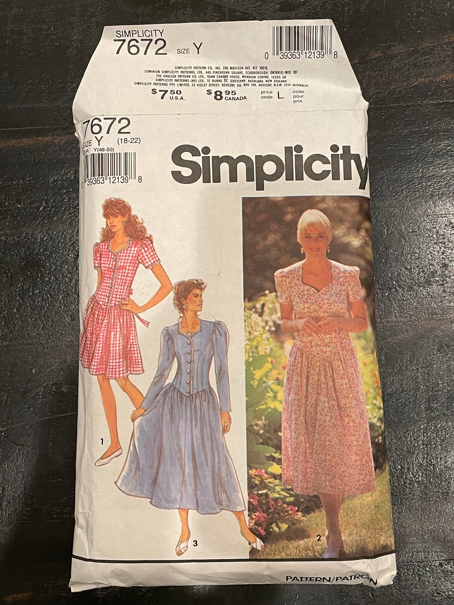 1991 Simplicity 7672 Pattern - Dress