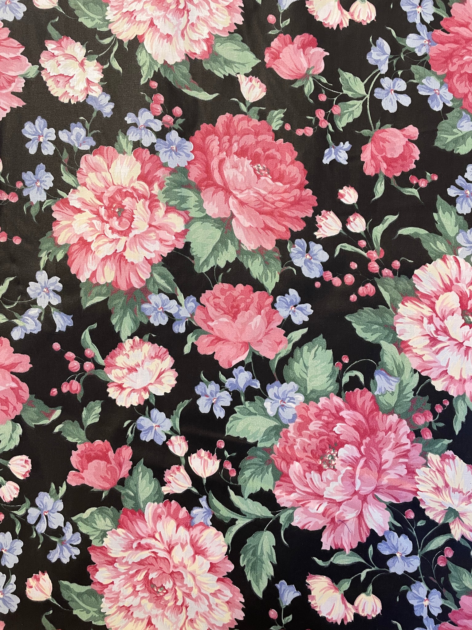 SALE Cotton Polished Vintage - Black with Dahlias and Carnations