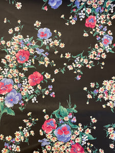 Poly Cotton Vintage - Black with Pansies and Daisies