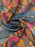 4 YD Polyester Chiffon Paisley & Floral Print - Black with Burgundy, Orange and Blue